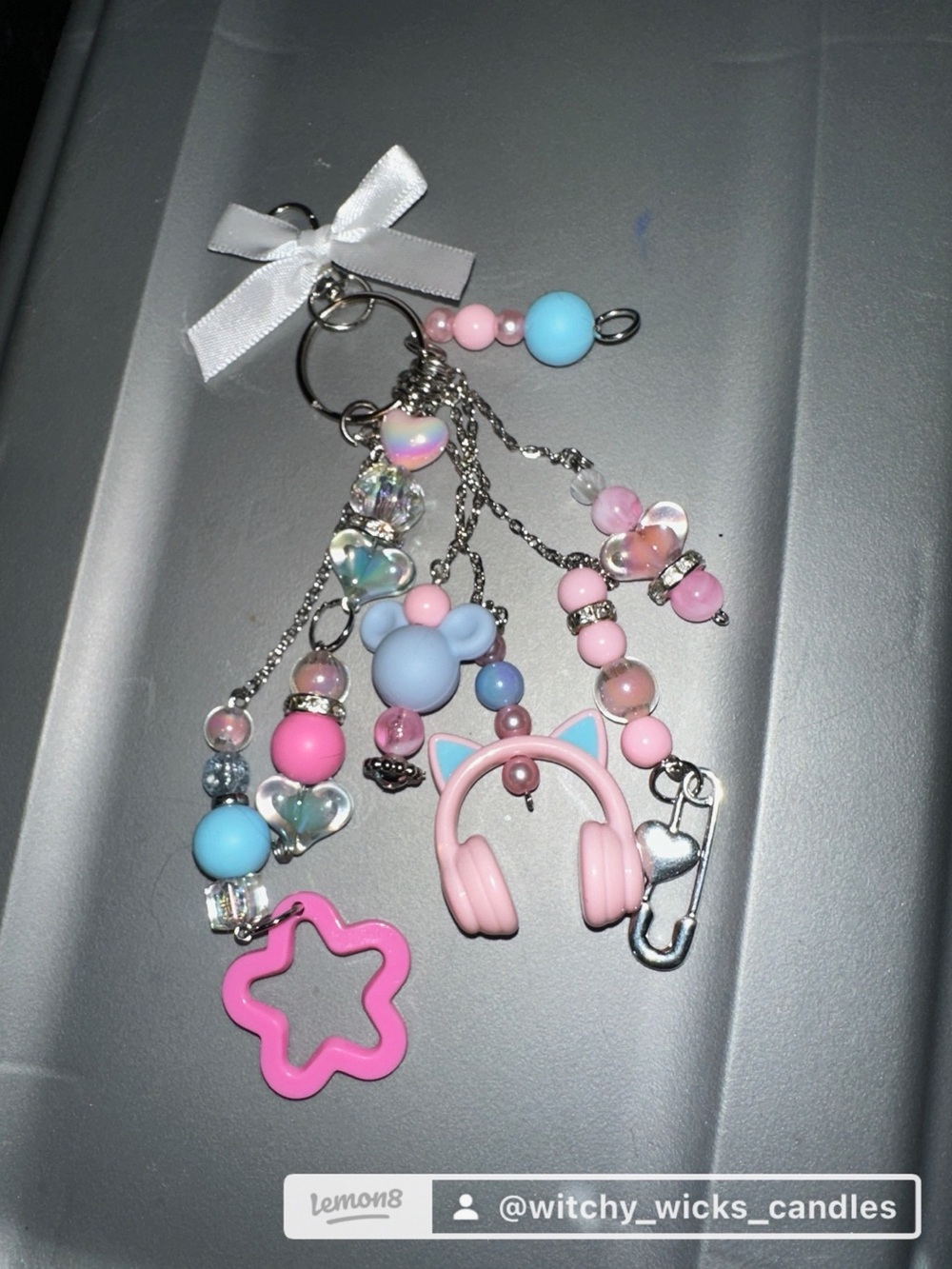 Cute Pink & Blue Kids Charm Keychain with Headphone and Star Charms